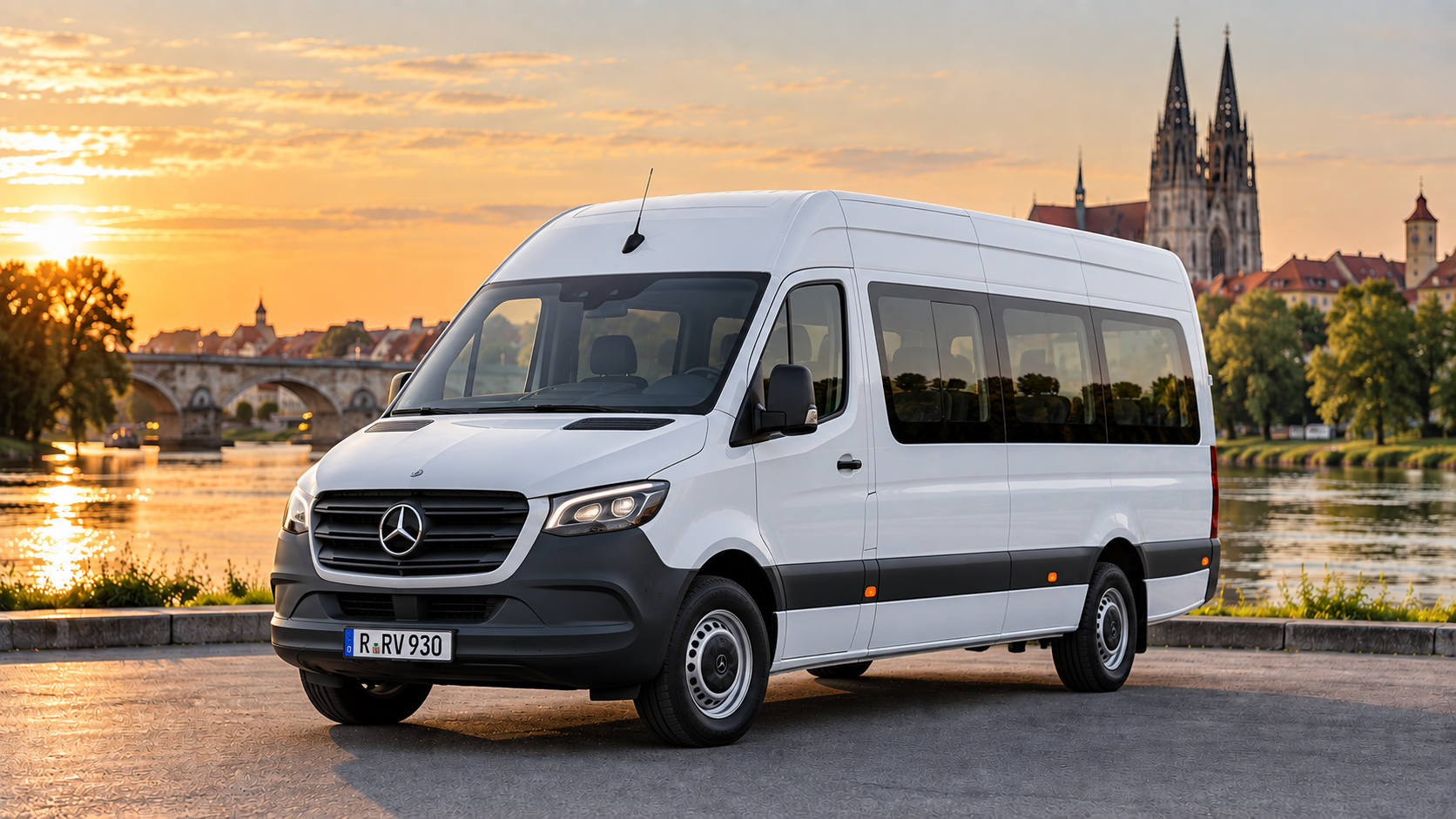 Weißer Mercedes Sprinter von PS Fahrservice Regensburg für Rollstuhlbeförderung